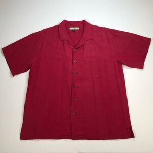 Tommy Bahama Shirt Men's XXL Red 100% Silk Palm Tree All Over Print Hawaiian